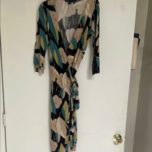 French Connection Black and Green Wrap Dress 8